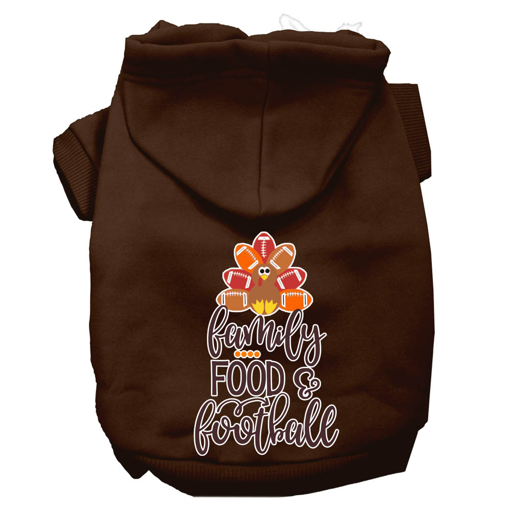 Family, Food, and Football Screen Print Dog Hoodie Brown L